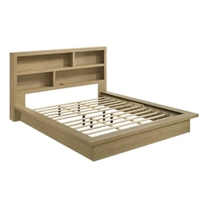 Pemberly Row Eastern King Wood Bookcase Platform Bed in Light Oak