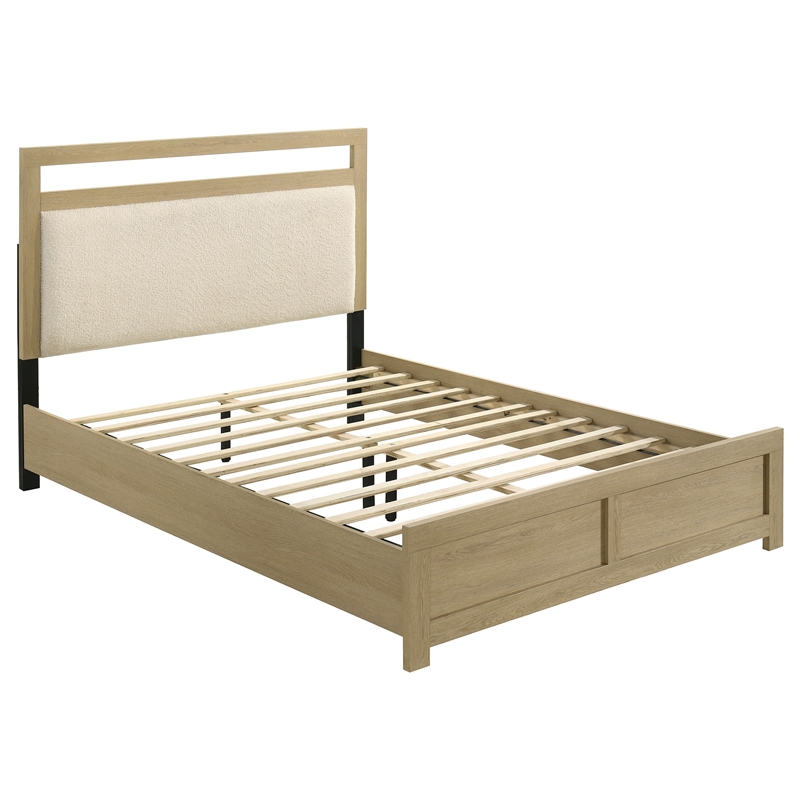 Pemberly Row 4-Piece Wood Queen Upholstered Bedroom Set in Light Oak