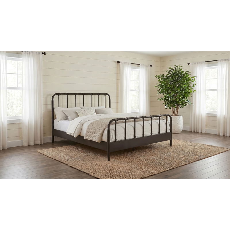 Pemberly Row All Wood Water Pipe Open Frame Queen Bed in Dark Bronze