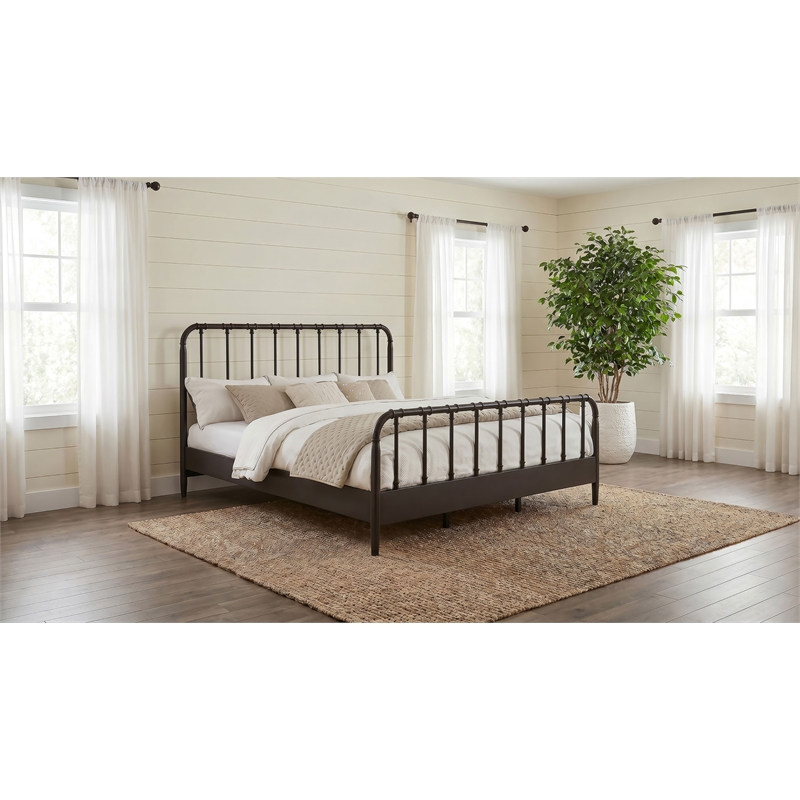 Pemberly Row All Wood Water Pipe Open Frame Eastern King Bed in Dark Bronze