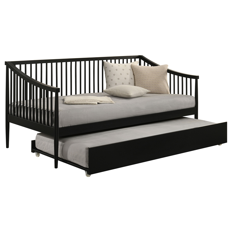 Pemberly Row Transitional Wood Windsor Twin Daybed with Trundle in Black