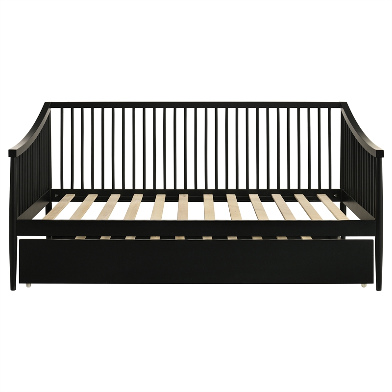 Pemberly Row Transitional Wood Windsor Twin Daybed with Trundle in Black