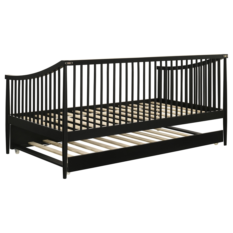 Pemberly Row Transitional Wood Windsor Twin Daybed with Trundle in Black