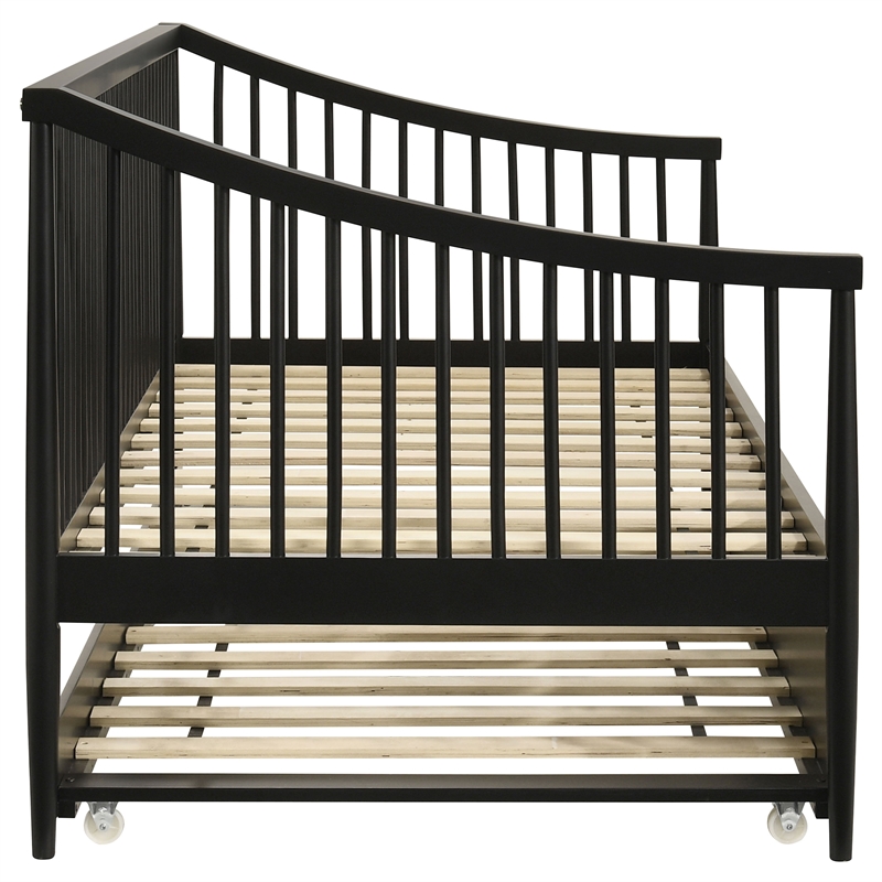 Pemberly Row Transitional Wood Windsor Twin Daybed with Trundle in Black