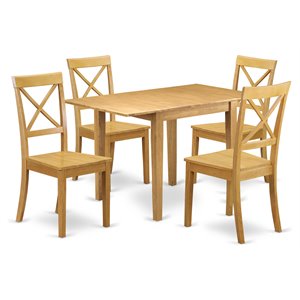 Pemberly Row 5-Piece Dining Set with Wood Table and Chairs in Oak