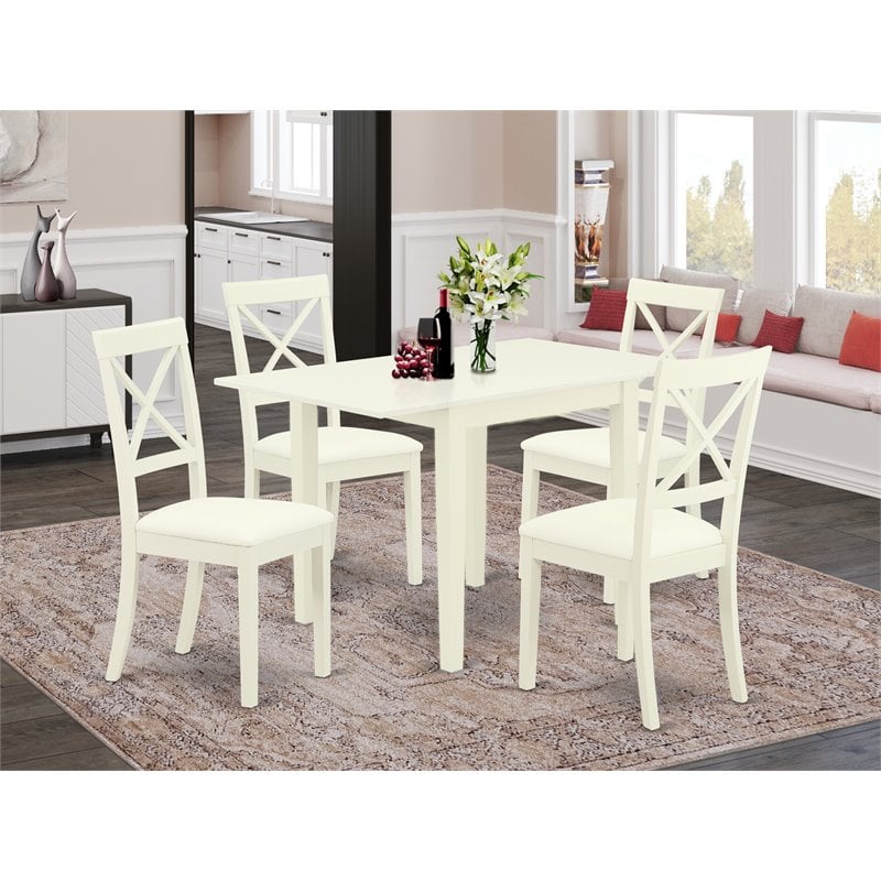 Pemberly Row 5-Piece Wood Dining Set with Leather Chairs in Linen White
