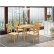 Pemberly Row 5-Piece Wood Dining Set with Linen Seat in Oak Finish