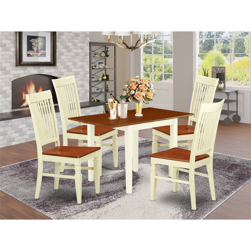 Pemberly Row 5-Piece Wood Dinette Set with Drop Leaf in Cherry/Buttermilk