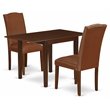 Pemberly Row 3-Piece Wood Dining Room Set in Brown PU Leather and Mahogany