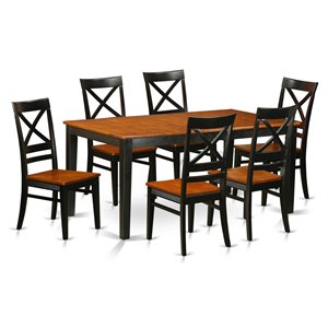 pemberly row 7-piece wood dining set with self-storing leaf in black/cherry