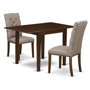 Pemberly Row 3-Piece Dining Set in Mahogany and Dark Khaki Linen Upholstery