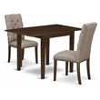 Pemberly Row 3-Piece Dining Set in Mahogany and Dark Khaki Linen Upholstery