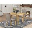 Pemberly Row 3-Piece Dining Set in Oak and Dark Khaki Linen Upholstery