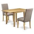 Pemberly Row 3-Piece Dining Set in Oak and Dark Khaki Linen Upholstery