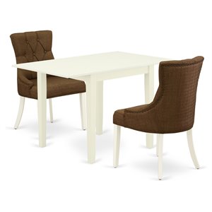 Pemberly Row 3-Piece Wood Dining Set in Linen White & Dark Coffee