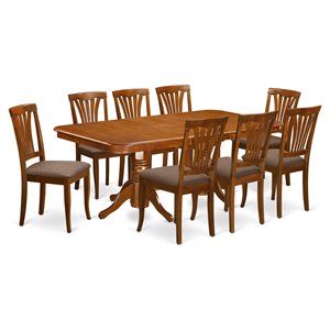 Pemberly Row 9-Piece Dining Set with Fabric Seats in Saddle Brown