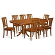 Pemberly Row 9-Piece Dining Set with Wood Seats in Saddle Brown