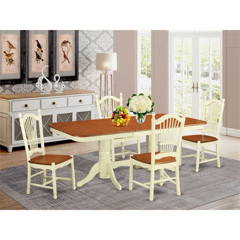 Pemberly Row 5-Piece Wood Dining Set with Butterfly Leaf in Buttermilk/Cherry