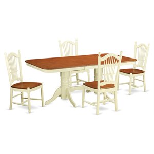 Pemberly Row 5-Piece Wood Dining Set with Butterfly Leaf in Buttermilk/Cherry