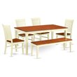 Pemberly Row 6-Piece Dinette Set with Bench and Leaf in Buttermilk Cherry