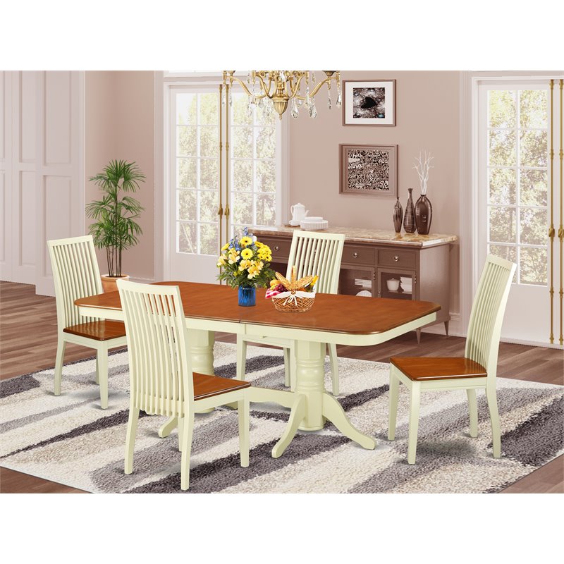 Pemberly Row 5-Piece Wood Dinette Set with Expansion Leaf in Buttermilk/Cherry