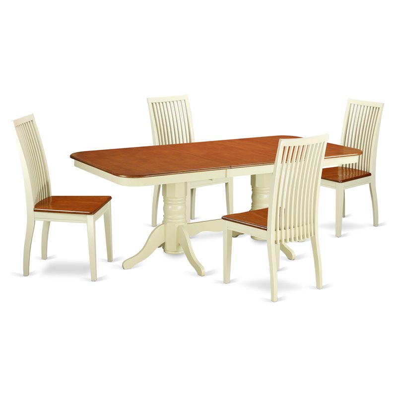 Pemberly Row 5-Piece Wood Dinette Set with Expansion Leaf in Buttermilk/Cherry