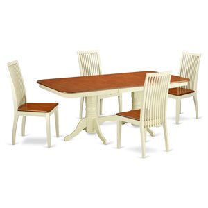 Pemberly Row 5-Piece Wood Dinette Set with Expansion Leaf in Buttermilk/Cherry