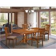 Pemberly Row 5-Piece Wood Dining Set with Double Pedestal Table in Saddle Brown