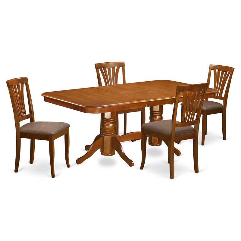 Pemberly Row 5-Piece Wood Dining Set with Double Pedestal Table in Saddle Brown