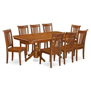 Pemberly Row 9-Piece Wood Kitchen Set with Extendable Table in Saddle Brown