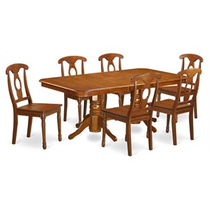 Pemberly Row 7-Piece Dining Table and Chair Set in Saddle Brown Wood