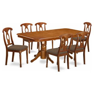 Pemberly Row 7-Piece Rectangular Dining Set with Fabric Seats in Saddle Brown