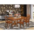Pemberly Row 7-Piece Dining Set with Wood Seats in Saddle Brown Finish