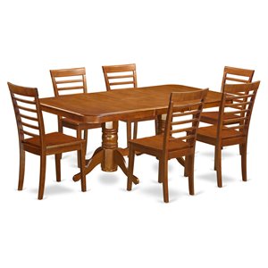 Pemberly Row 7-Piece Dining Set with Wood Seats in Saddle Brown Finish
