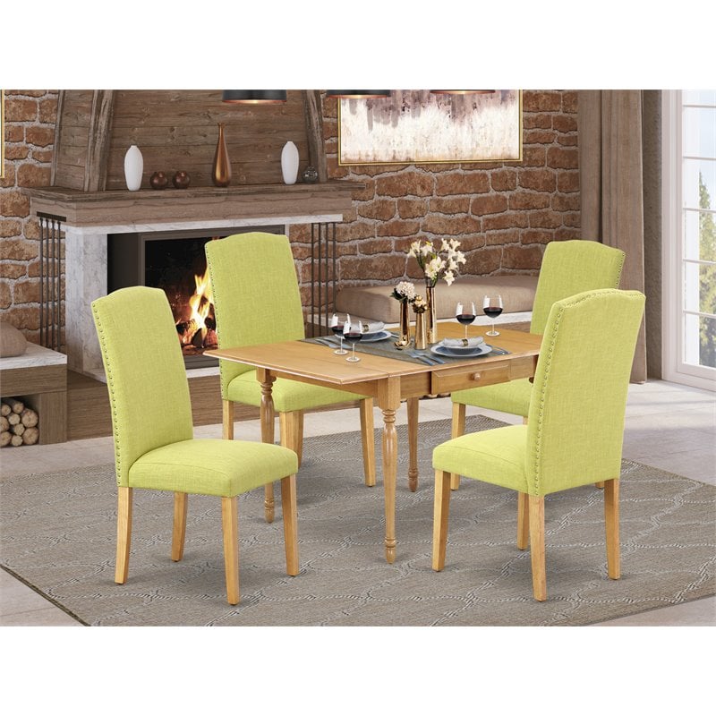 Pemberly Row 5-Piece Wood Dining Set in Oak and Limelight Fabric