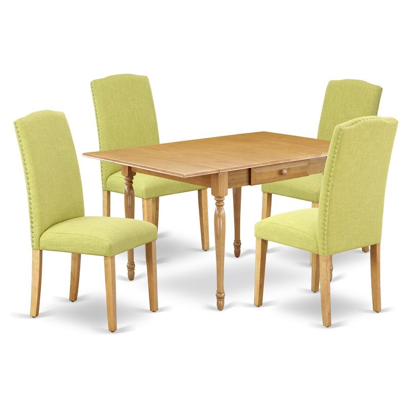 Pemberly Row 5-Piece Wood Dining Set in Oak and Limelight Fabric