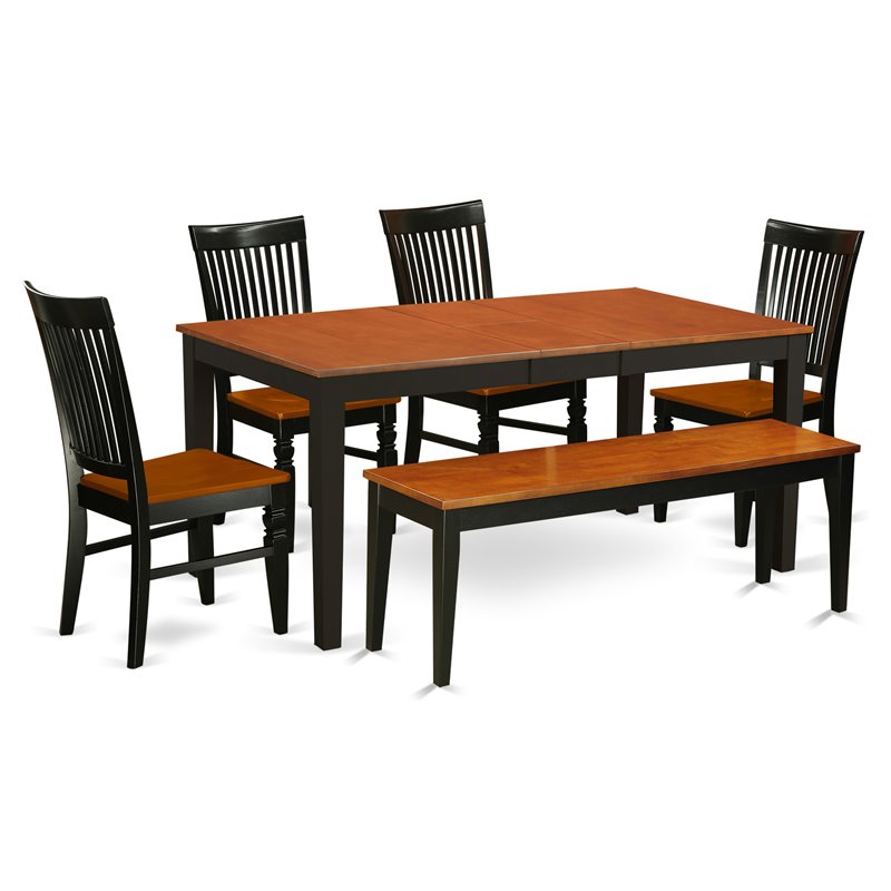 Pemberly Row 6-Piece Wood Dining Set with Bench and Leaf in Black and Cherry