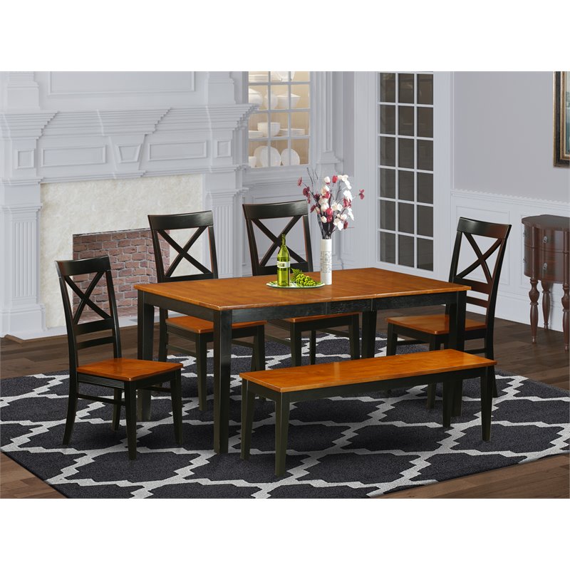 Pemberly Row 6-Piece Wood Dining Set with Bench in Black and Cherry