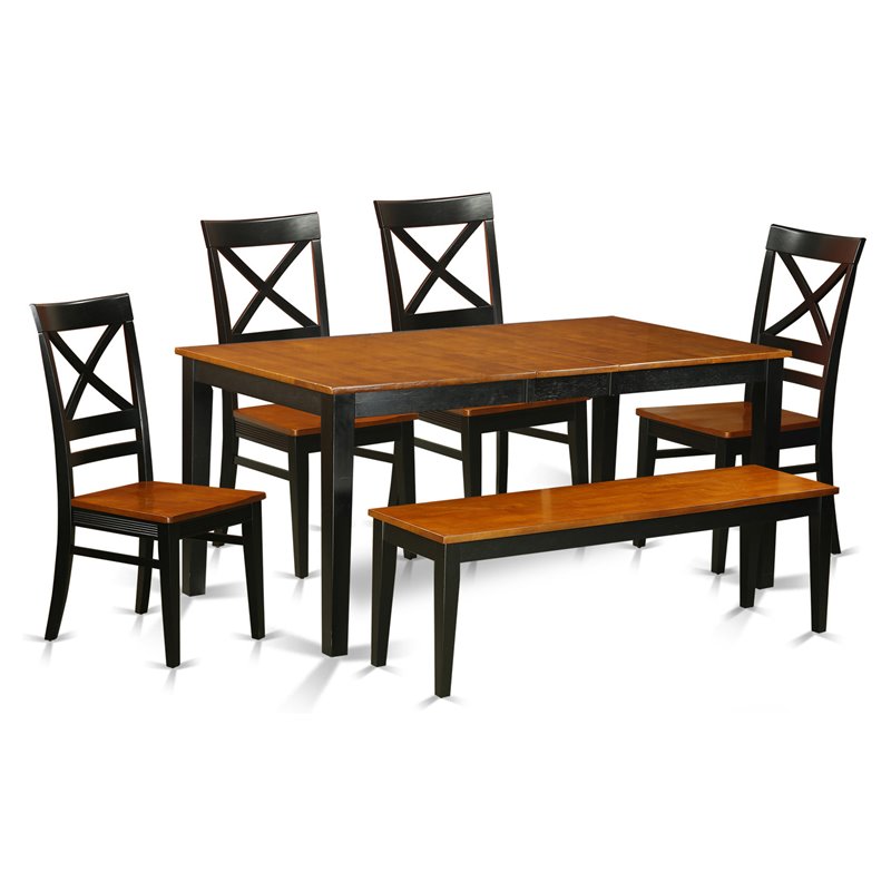 Pemberly Row 6-Piece Wood Dining Set with Bench in Black and Cherry