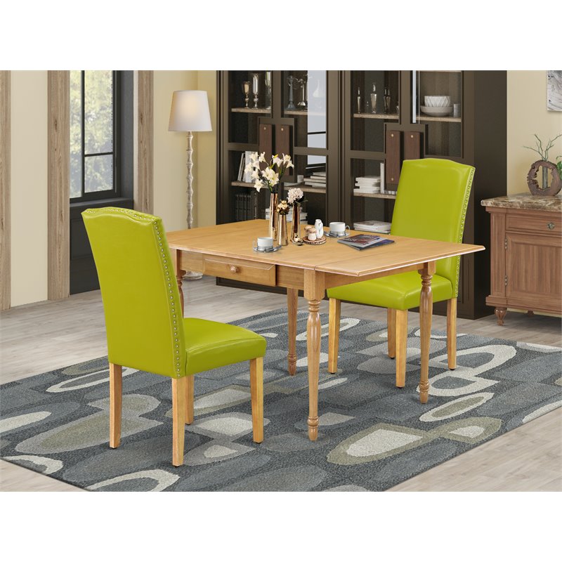 Pemberly Row 3-Piece Wood Dining Set with Drop Leaves in Oak/Autumn Green