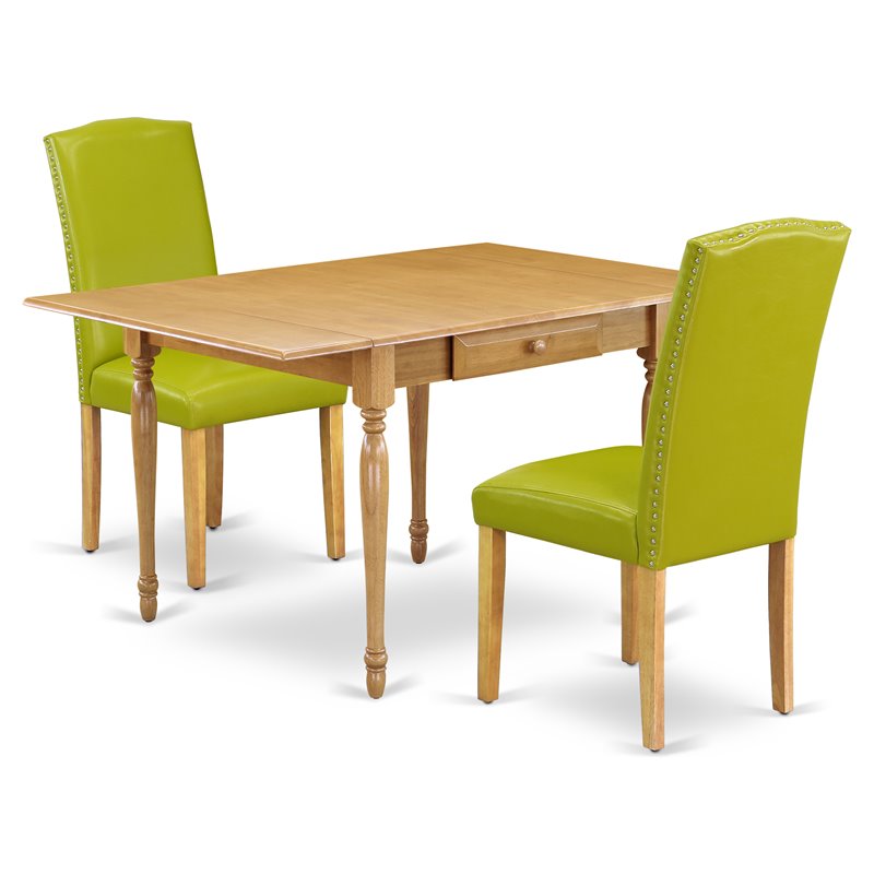 Pemberly Row 3-Piece Wood Dining Set with Drop Leaves in Oak/Autumn Green