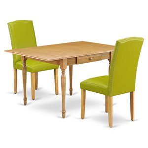 Pemberly Row 3-Piece Wood Dining Set with Drop Leaves in Oak/Autumn Green