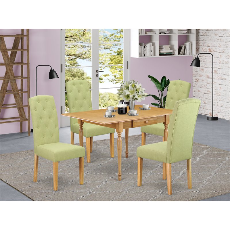 Pemberly Row 5-Piece Wood Dining Set in Oak and Lime Green