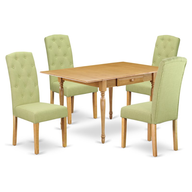 Pemberly Row 5-Piece Wood Dining Set in Oak and Lime Green