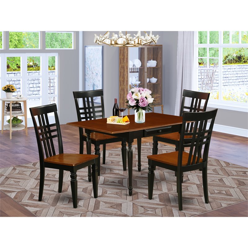Pemberly Row 5-Piece Wood Dining Set with Drop Leaves in Black/Cherry