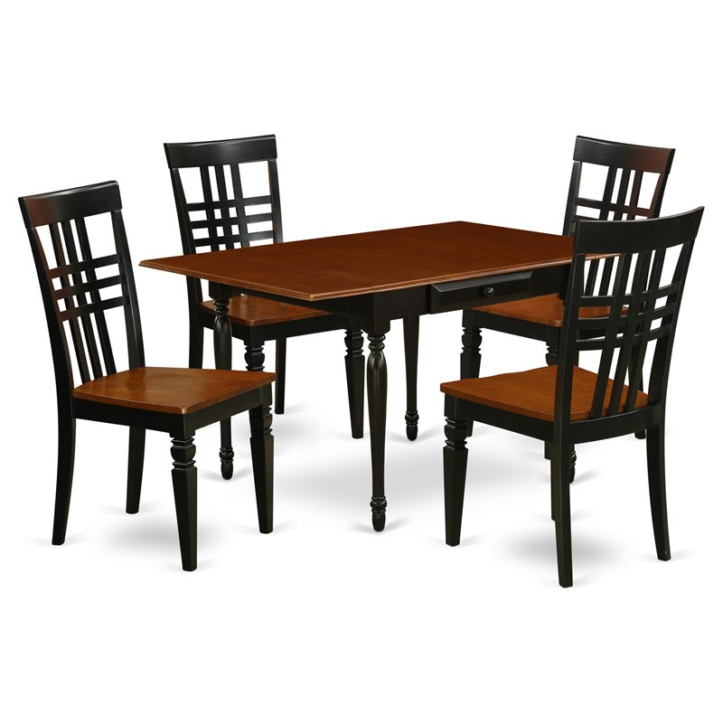 Pemberly Row 5-Piece Wood Dining Set with Drop Leaves in Black/Cherry