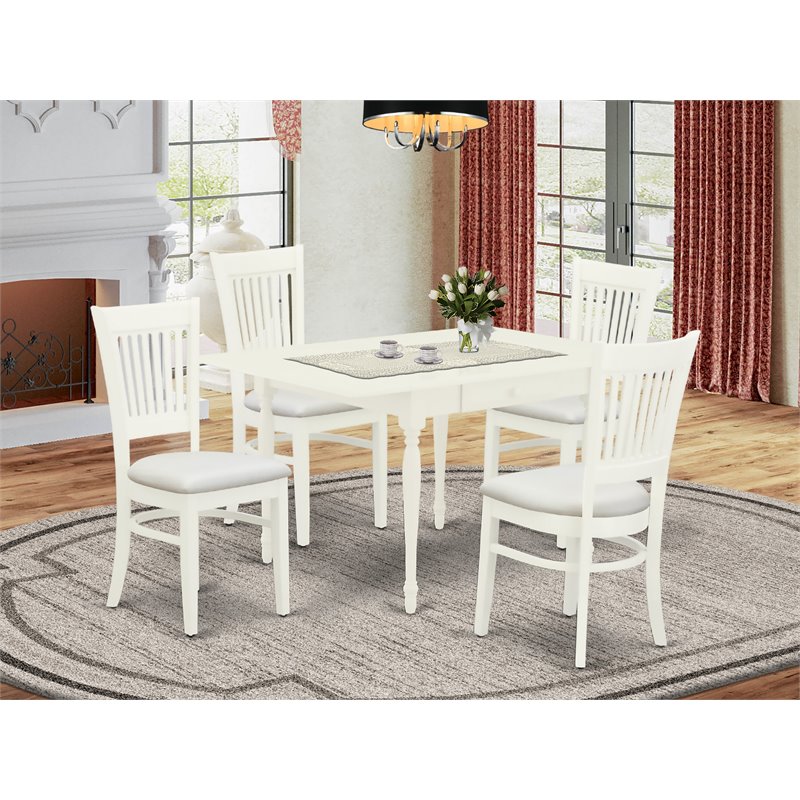 Pemberly Row 5-Piece Dining Set with Cushion Seat in White and White Finish
