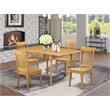 Pemberly Row 5-Piece Dining Set in Oak with Wooden Seats and Slat Back