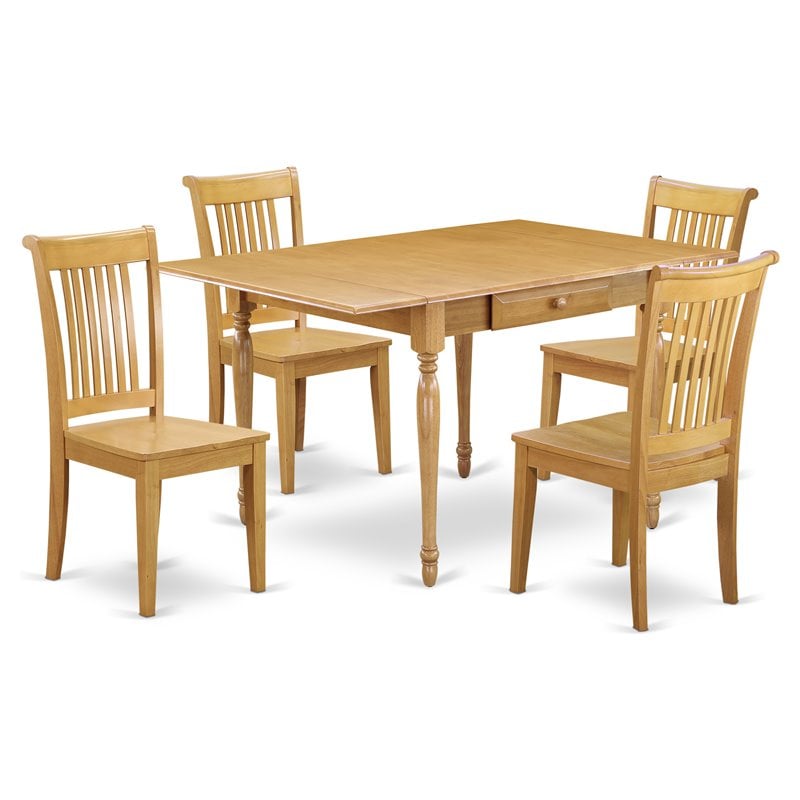 Pemberly Row 5-Piece Dining Set in Oak with Wooden Seats and Slat Back