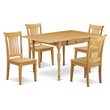 Pemberly Row 5-Piece Dining Set in Oak with Wooden Seats and Slat Back